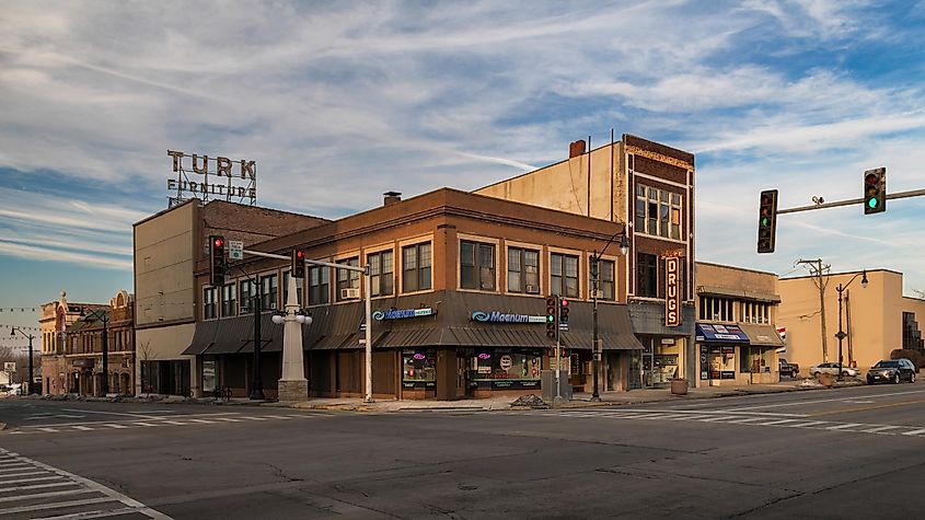 Downtown Kankakee at the corner Schuyler Avenue and Court Street in Kankakee