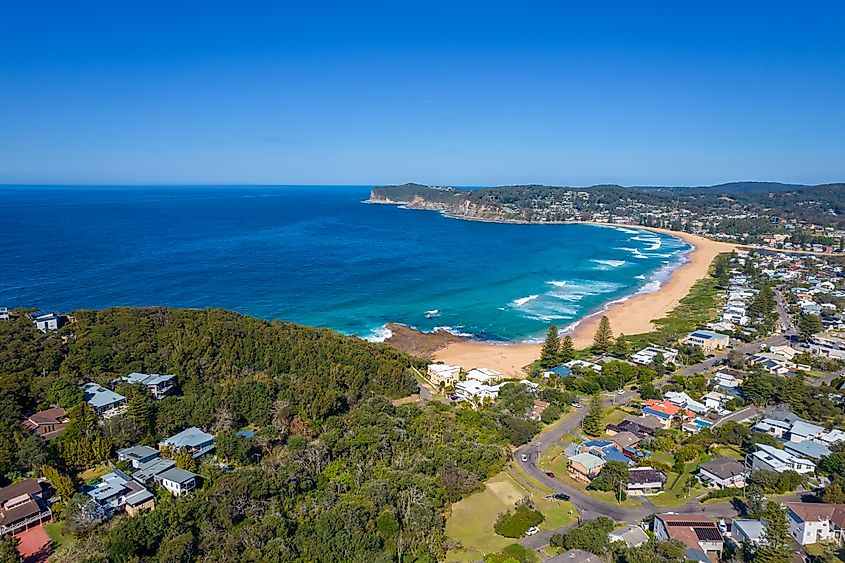 Large waves breaking over Avoca Beach, New South Wales.