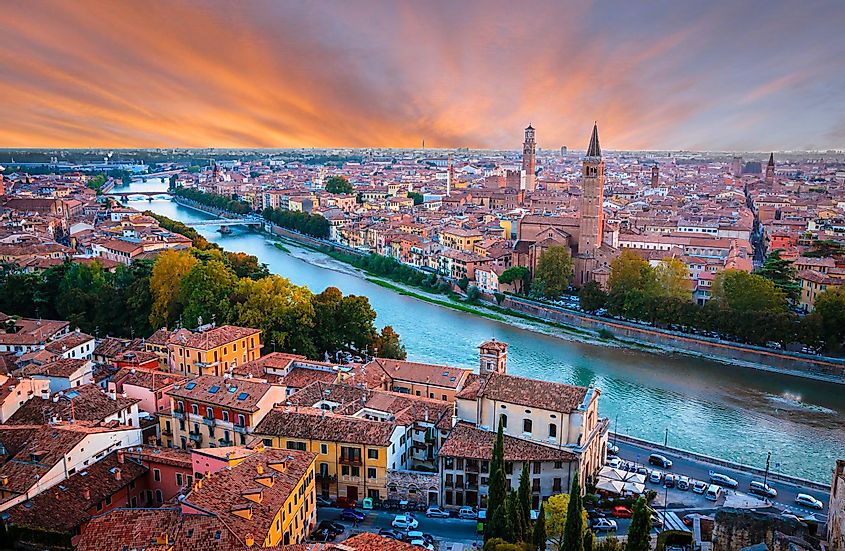 The Adige River in Verona, Italy