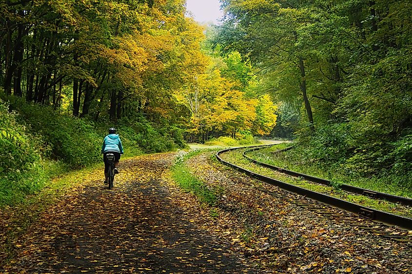 A cyclist on the on the Great Allegheny Passage Trail (GAP)
