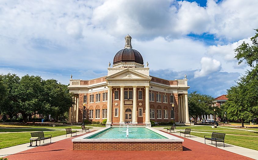 Iconic Administration Building of the University of Southern Mississippi, in Hattiesburg