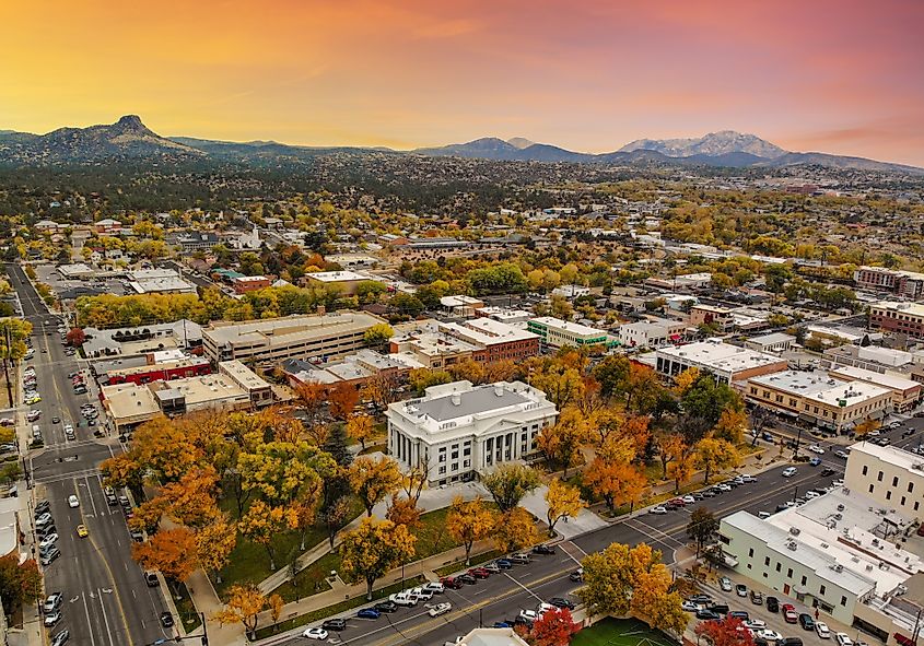 Aerial view of the Prescott town square