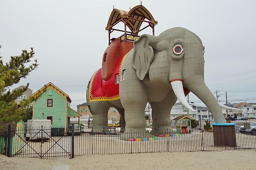 View of Lucy the Elephant, a six-story wooden elephant, a landmark roadside tourist attraction