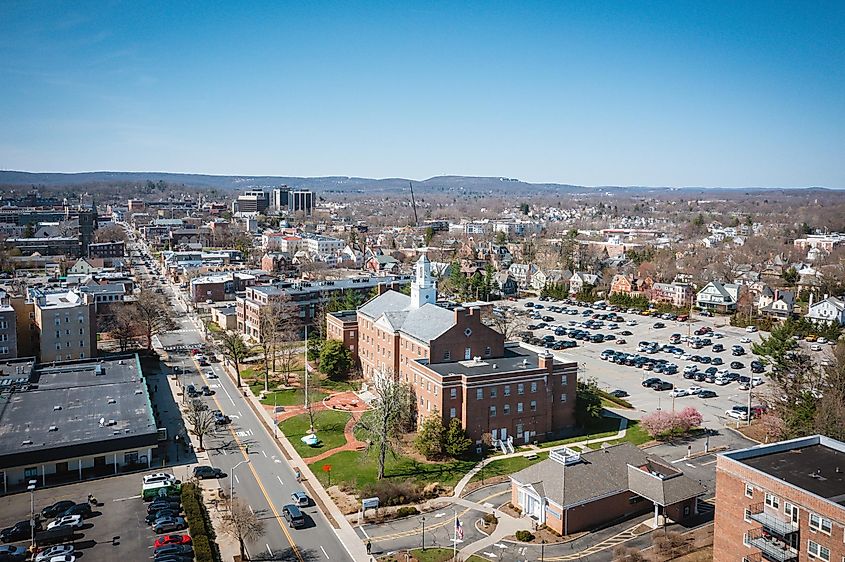 Aerial view of Morristown, New Jersey.