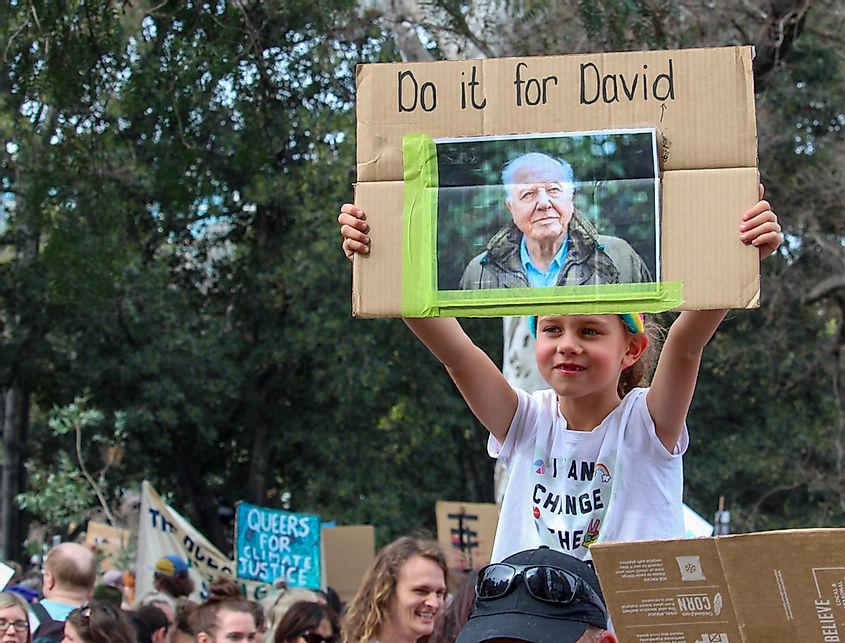 Melbourne Victoria Australia September 20 2019 Young girl holding up a protest sign at the student climate strike rally. Credit: Stephen Wickenton / Shutterstock.com