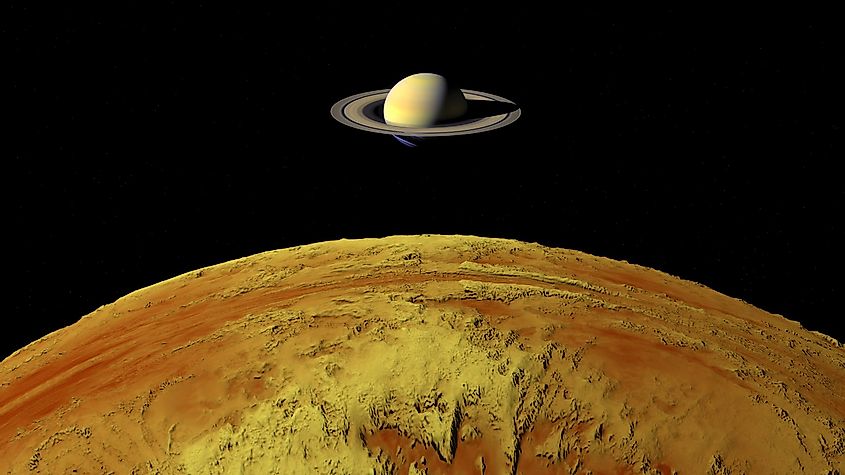 Saturn as seen from its moon Titan