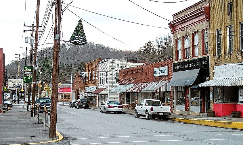 Downtown street in Glenville, West Virginia.
