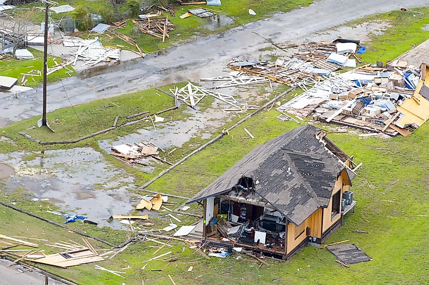 Rockport, Texas - August 28, 2017: An aerial view of damage caused by Hurricane Harvey