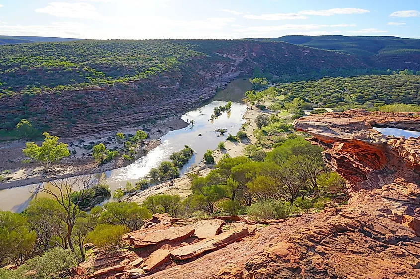 View of the Murchison River Gorge in Kalbarri National Park in the Mid West region of Western Australia