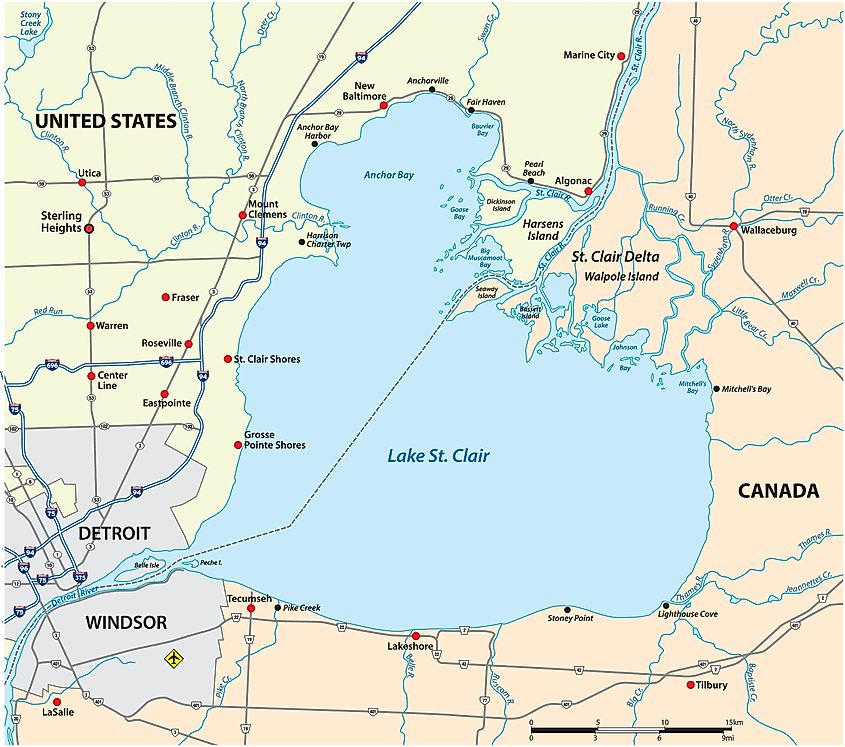 Lake St. Clair and the St. Clair River Flowing from Lake St. Clair to Lake Huron