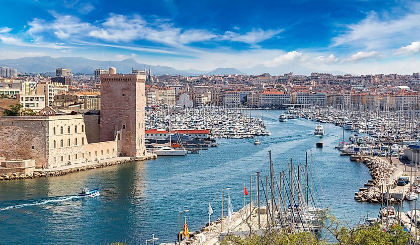 Saint Jean Castle and Cathedral de la Major and the Vieux port in Marseille, France