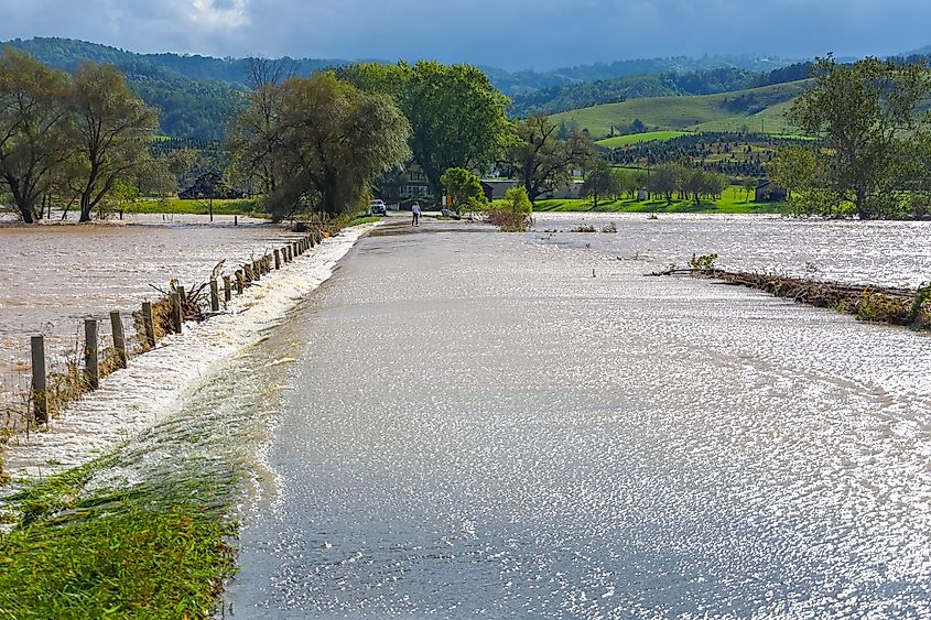 Flooded rural road in Grayson County, Virginia, after Hurricane Helene