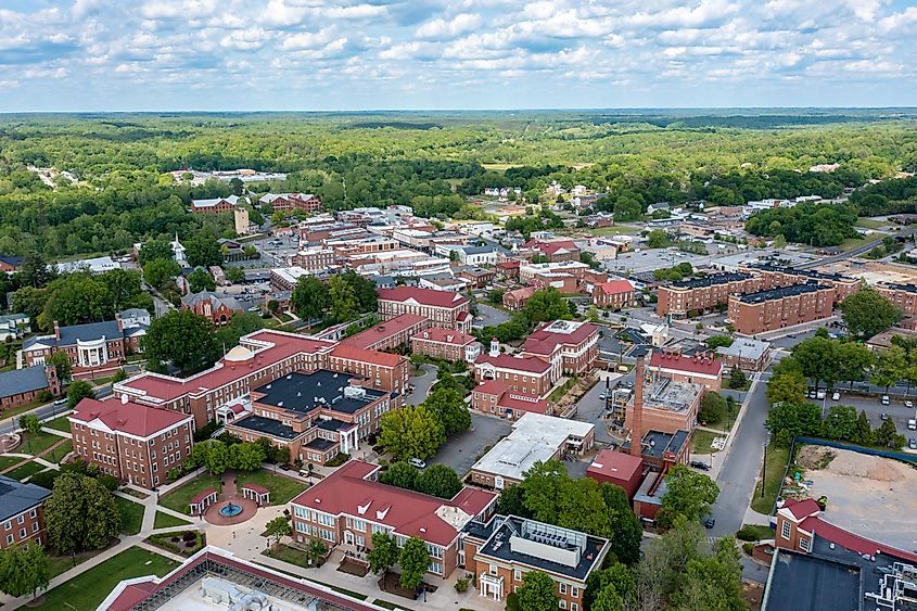 Aerial view of Farmville, Virginia.