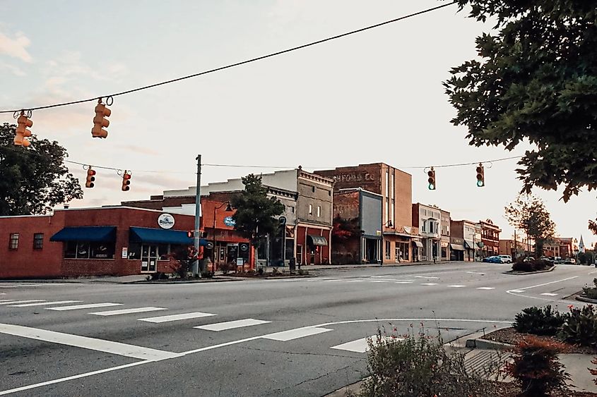 Downtown street in Walhalla, South Carolina.