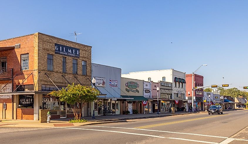 Downtown street in Gilmer, Texas.