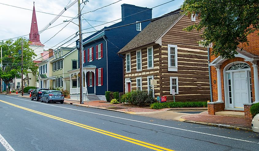 Winchester Street in Virginia. Historic buildings on tourist routes