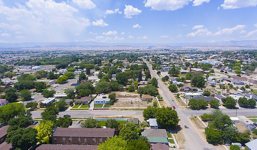 Aerial view of Town of Price historic center in Price, Utah