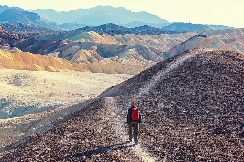 Tourist in Zabriski point in USA, Death Valley National Park, California