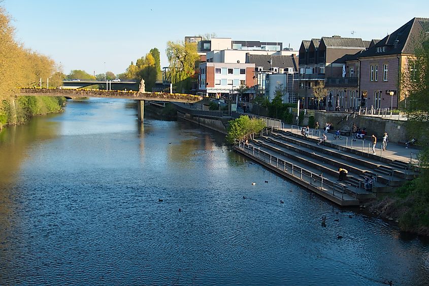 Ems River flowing through the city of Rheine in Germany.