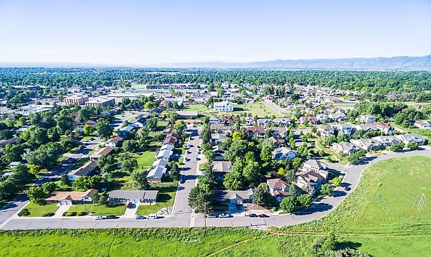 Aerial view of a residential neighborhood in Lakewood, Colorado