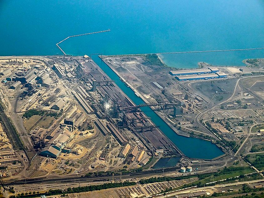 Aerial view of steel mill in Gary, Indiana.