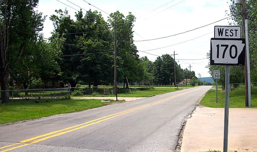 Highway 170 passing through Farmington, Arkansas.