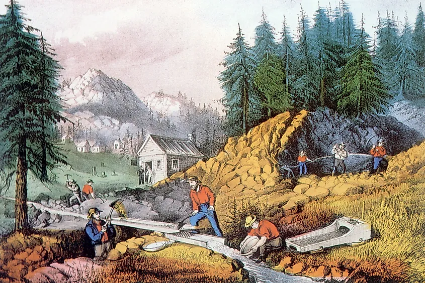 The Gold Rush, gold mining in California, ca. 1849, lithograph by Currier & Ives, 1871.