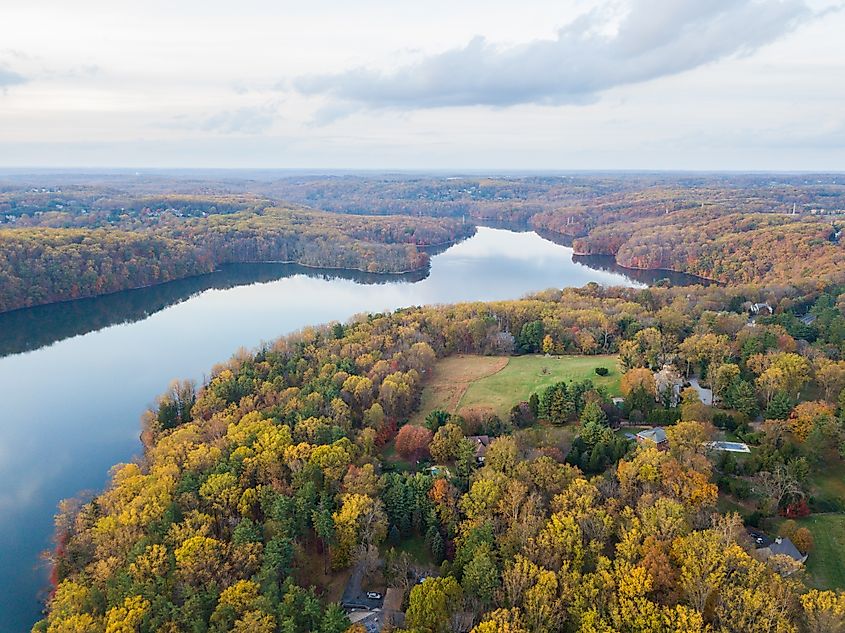 Aerial of Loch Raven Reservoir in Baltimore County, Maryland