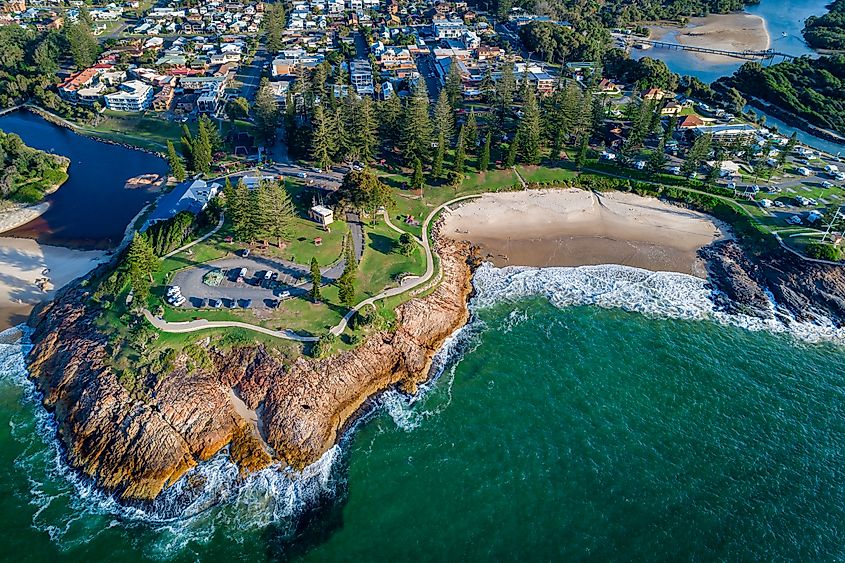 Aerial view over South West Rocks, New South Wales, Australia.