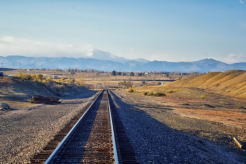 Train tracks around the Cradleboard Trail walking path on the Carolyn Holmberg Preserve in Broomfield