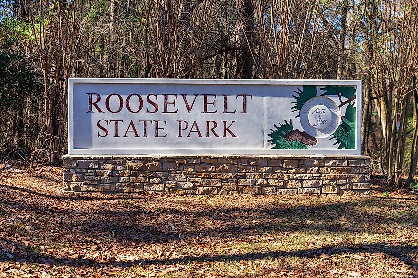 Entrance Sign to Roosevelt State Park, built in the 1930's by the Civilian Conservation Corps