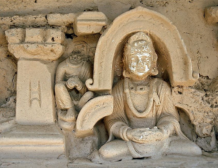 The ancient city of Taxila, Punjab in Pakistan. Buddhist carvings at the Jaulian Monastery at Taxila, Pakistan. 