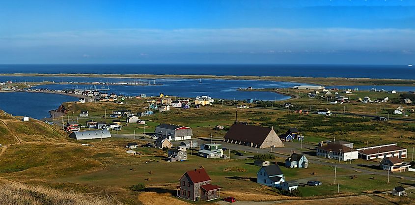 View of rugged coastline of Havre Aubert in Quebec, Canada