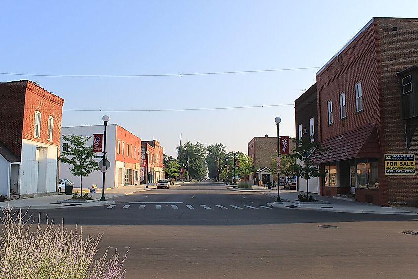 Deerfield Village Michigan central business district, Carey Street north at River Street