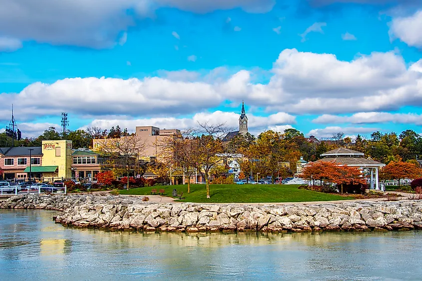 The harbor and waterfront at Port Washington, Wisconsin, on Lake Michigan.