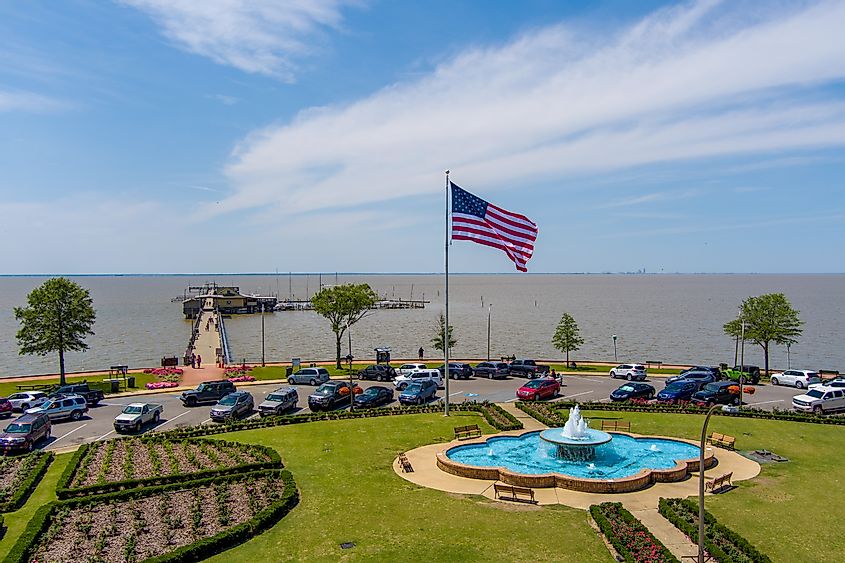 Aerial view of the Fairhope Municipal Pier on Mobile Bay, via George Dodd III / Shutterstock.com