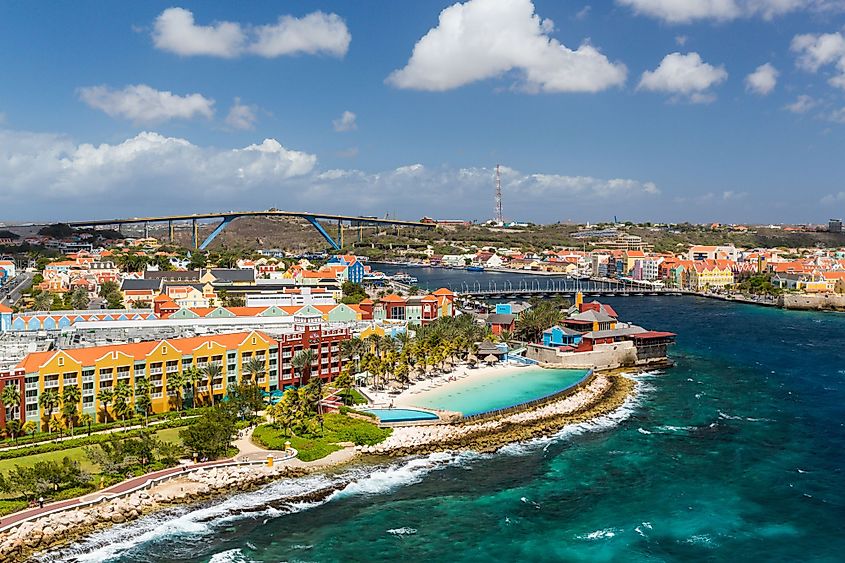 The Queen Emma Bridge is a pontoon bridge across St. Anna Bay in Curacao, that connects the Punda and Otrobanda quarters of the capital city Willemstad