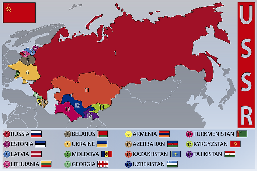Map and Flags of the Republics of the Former USSR