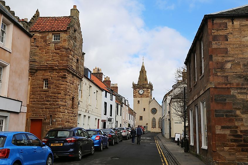 A view down the street towards the Parish Church and Tolbooth Steeple