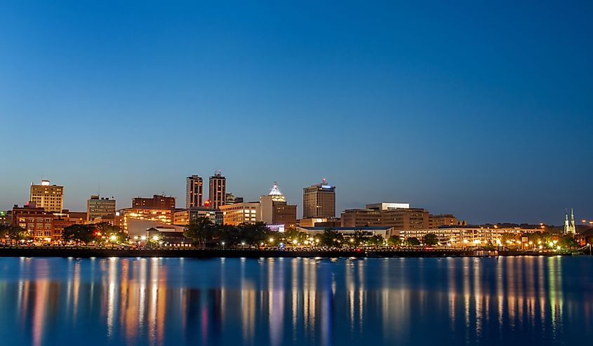 Downtown Peoria at dusk.