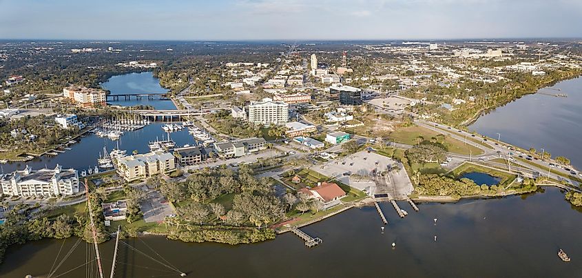 Melbourne Florida's historic downtown is on the shore of the Indian River Lagoon