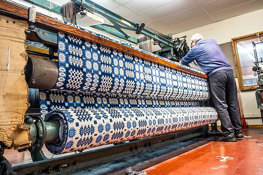 Traditional woolen mill production in Wales, United Kingdom