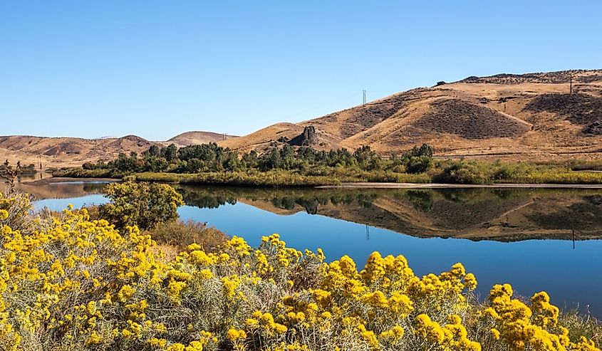 Beautiful reflection in Payette River, Idaho, in the Black Canyon area