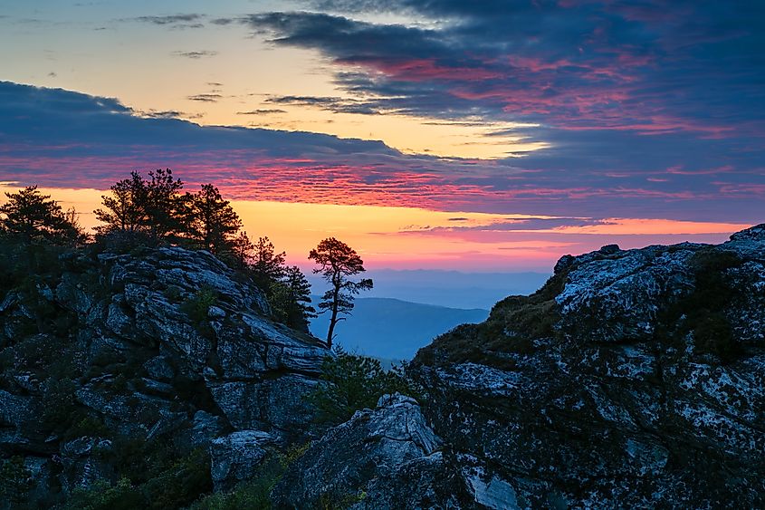 Sunrise over the rugged Linville Gorge Wilderness in North Carolina. 