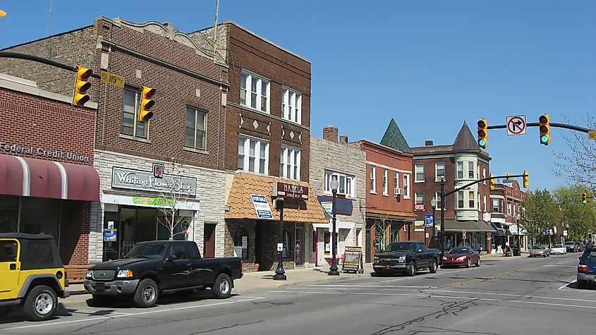 The business district in Whiting, Indiana.