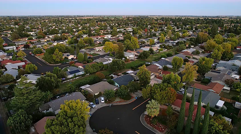 Aerial view of Leisure Town, a 55+ retirement community in Vacaville, California