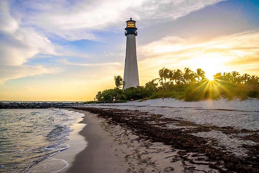 Cape Florida Lighthouse and Lantern in Bill Baggs Cape Florida State Park, Florida.