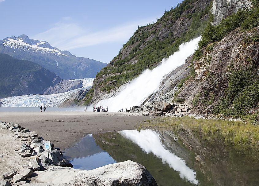 View of the Mendenhall Glacier and Nugget Falls in Alaska