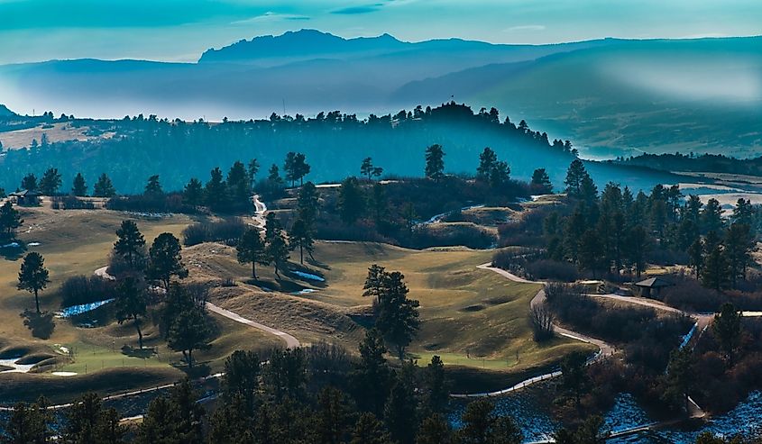 Castle Pines Golf Course and Devils Head Peak in Background