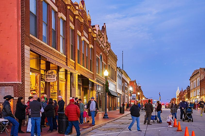 Night view of the famous Guthrie Victorian Walk in Oklahoma.